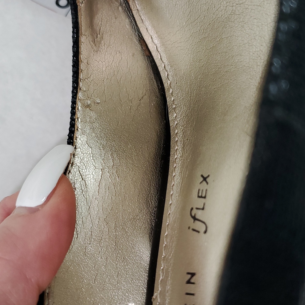 Anne Klein Womens Dyna Size 7 Black Leather Slip On Peep Toe 4" Heel Pumps - Picture 14 of 15